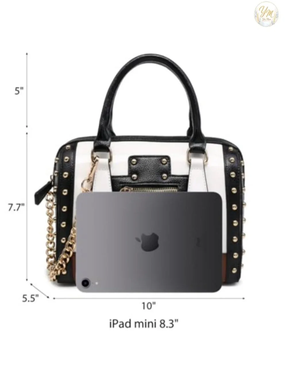 Synthetic Patent Leather Barrel Top Handle Satchel Handbag with Rivet Trim